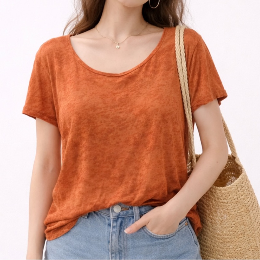FOREVER 21 RUST SHEER BURNOUT LOW BACK T-SHIRT LARGE NWT